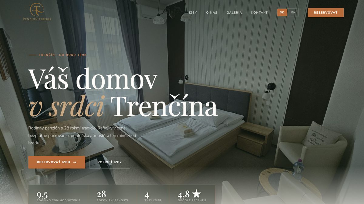 Web Penzión Tiberia, ubytovanie v srdci Trenčína